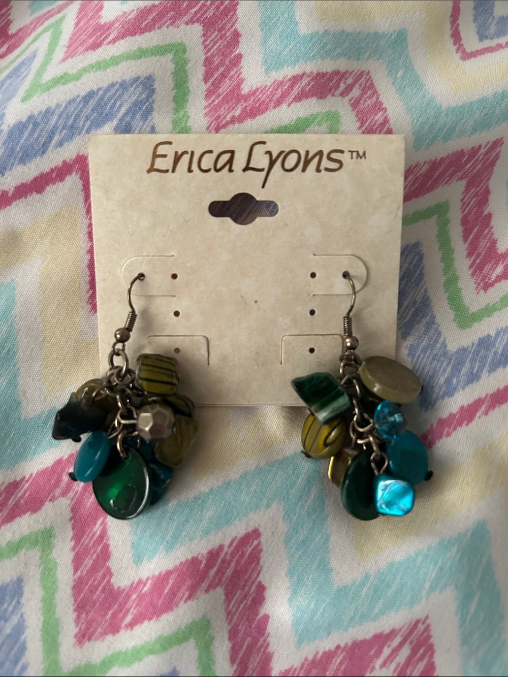 Erica Lyons Teal and Green Beaded Cluster Dangle Earrings